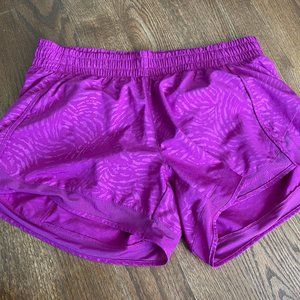 Athleta printed racer mesh short 4" inseam medium, pink/purple